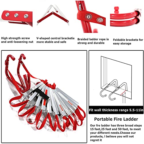 FGQCBBYC Emergency Fire Escape Ladder 4 Story Homes 32FT, Compact Safety Escape Ladder Rope with Wide Steps, Center Support & Anti-Slip Rungs for Indoor or Outdoor, Fast Deploy