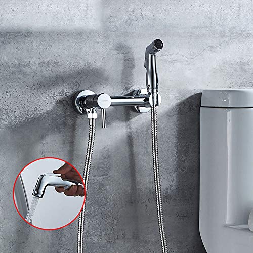 MINJING Bidet Faucet Brass, Two Function Bathroom Bidet Shower Sprayer, Cold and Hot Water Bidet Sprayer for Toilet, Baby Cloth Diaper Sprayers, Chrome