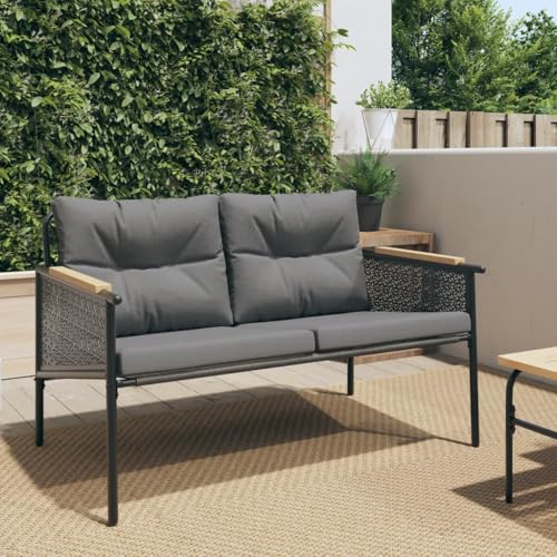 KCCLVER Patio Bench with Cushions 45.7" Black Steel,Outdoor Patio Bench with Cushions for Relaxation and Comfort in Outdoor Spaces Outdoor Furniture Sets