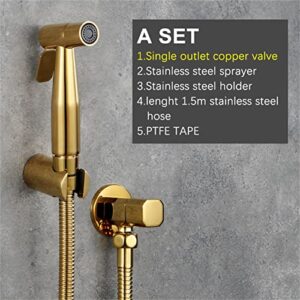 MINJING Bidet Faucet, Single Cold Solid Brass Handheld Toilet Bidet Sprayer Titanium Gold Bathroom Douche kit Shattaf Washer Shower,C Set