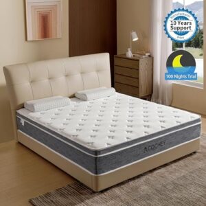 Acochey12 Inch King Mattress Memory Foam and Spring Hybrid King Size Mattresses,Medium Firm Feel Grey Mattress in a Box, Quality Comfort and Adaptive Support Breathable Cooling King Mattresses.