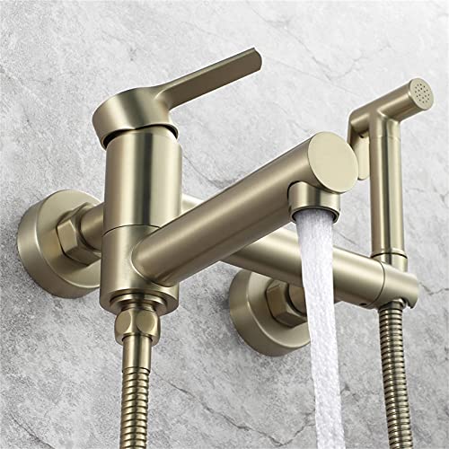 MINJING Handheld Bidet Sprayer Brushed Gold, Brass Bidet Sprayer Warm Water, Baby Cloth Diaper Sprayer, Bathroom Toilet Bidet Attachment, Wall Mounted Bathtub Faucet