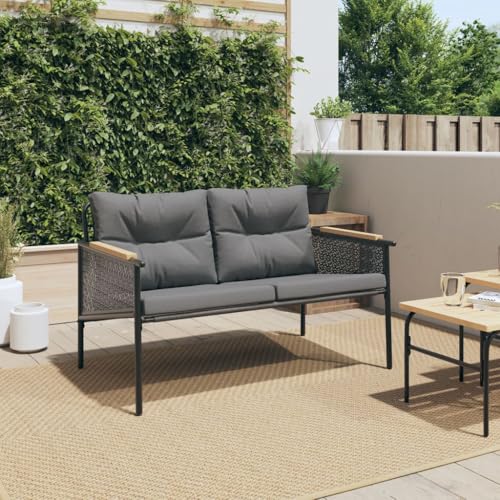 KCCLVER Patio Bench with Cushions 45.7" Black Steel,Outdoor Patio Bench with Cushions for Relaxation and Comfort in Outdoor Spaces Outdoor Furniture Sets