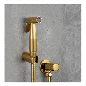 minjing bidet faucet, single cold solid brass handheld toilet bidet sprayer titanium gold bathroom douche kit shattaf washer shower,c set