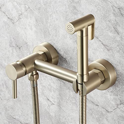 MINJING Bidet Sprayer for Toilet, Brass Handheld Bidet Toilet Sprayer Set, Cold and Hot Water Bidet Sprayer for Bathing Pets, Personal Hygiene, Brushed Gold