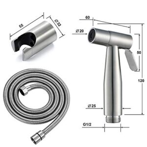 MINJING Toilet Bidet Faucet Set 304 Stainless Steel Brushed Bidet Sprayer with 1.5m Shower Hose