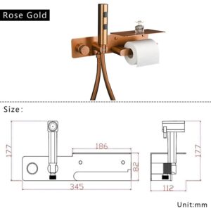 MINJING 2in1 Bidet Sprayer for Toilet with Paper Holder, Hot and Cold Brass Rough-in Valve, Stainless Steel Handheld Bidet Attachment Set for Feminine, Pets and Baby Diaper Wash, Rose Gold