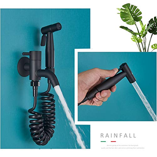 MINJING Handheld Bidet Sprayer Matte Black, Solid Brass Wall Mounted Toilet Faucet, Cold Water Toilet Bidet Sprayer, Cloth Diaper Sprayer