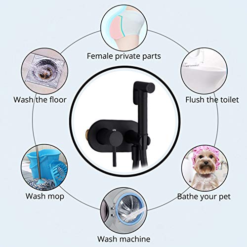 MINJING Handheld Bidet Sprayer for Toilet, Brass Wall Mounted Toilet Bidet Sprayer, Single Handle Cold and Hot Water Bidet Faucets Black, Cloth Diaper Sprayer Set