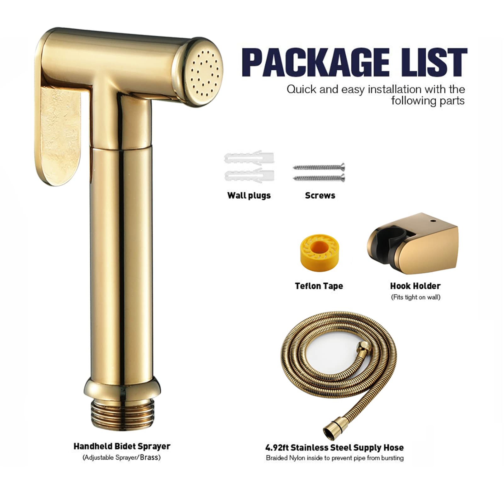 MINJING Bidet Sprayer for Toilet, Body Cloth Diaper Sprayer, Brass Bidet Sprayer with Hose, Handheld Bidet Sprayer for Bathing Pets, Feminine Hygiene, Bidet Attachment,Gold