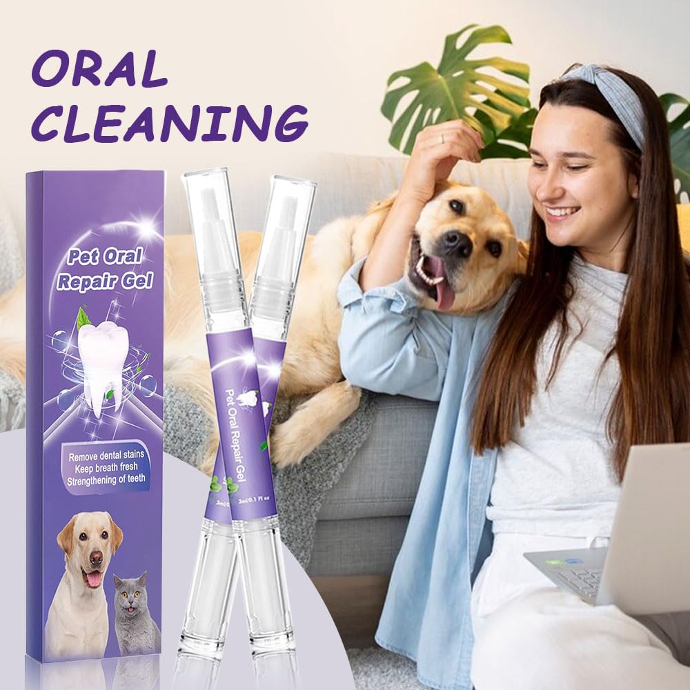 Pet Oral Repair Gel for Dogs, 2024 New Dog Cat Teeth Cleaning Gel for Pet Breath Fresh, Pet Toothbrush Pen for Dental Care (2 PCS)