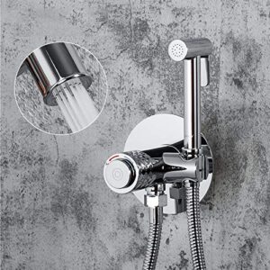 MINJING Bidet Faucet Chrome, Solid Brass Bathroom Bidet Mixer Tap, Handheld Bidet Sprayer for Toilet, Wall Mounted Toilet Bidet Sprayer, Hygienic Shower Faucet