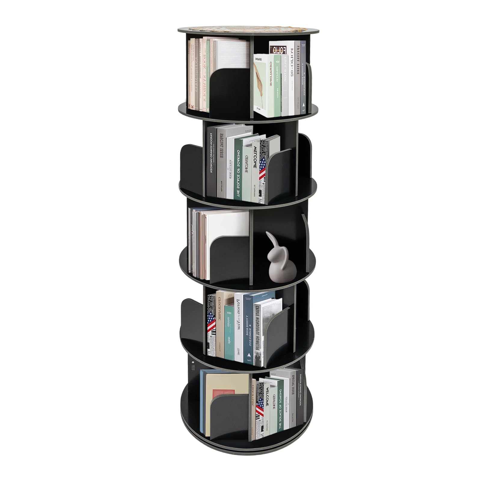 Rotating Bookshelf, 5-Layer Corner Bookcase Spinning Bookshelf, Floor-mounted Black Bookcase Book Storage Rack, 360° Display Rotating Bookrack Tower For Study Room, Living Room, Bookstore (5 Tier)