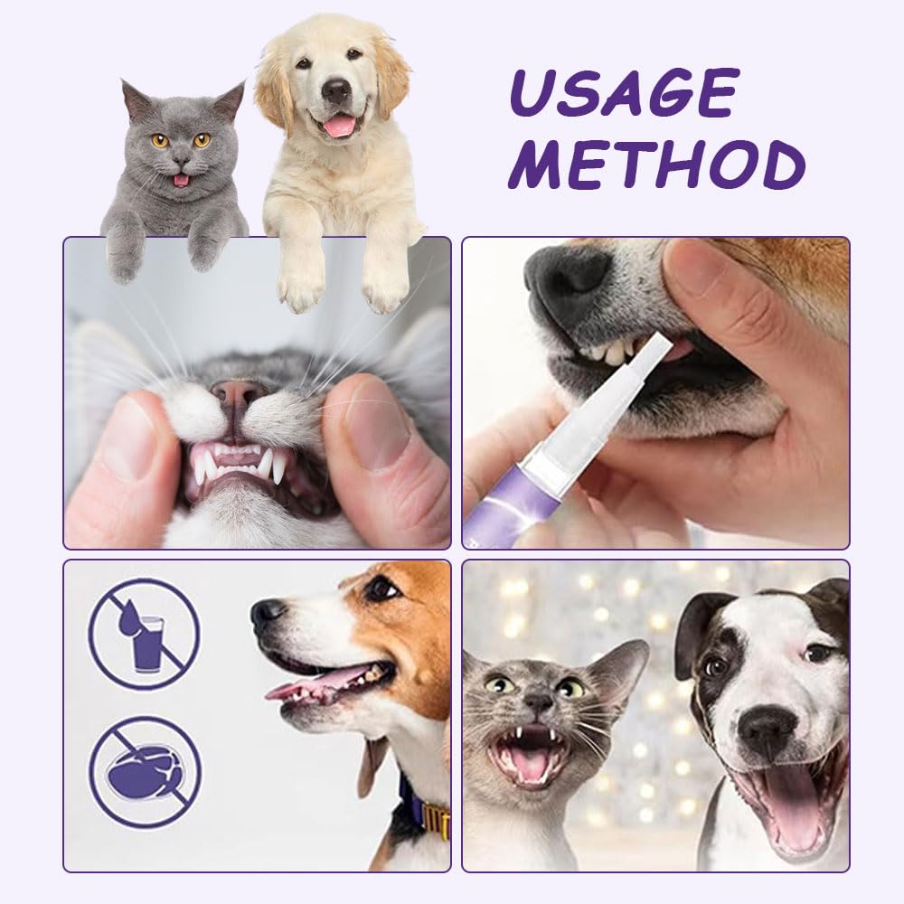 Pet Oral Repair Gel for Dogs, 2024 New Dog Cat Teeth Cleaning Gel for Pet Breath Fresh, Pet Toothbrush Pen for Dental Care (2 PCS)