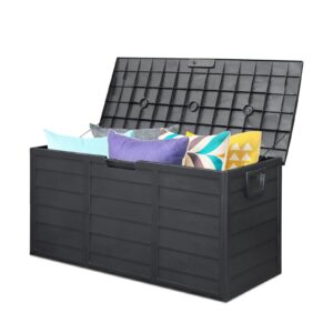 75 gallon outdoor storage box, large outdoor storage boxes for garden tools outdoor garden plastic storage deck box chest tools cushions toys lockable seat black