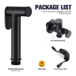 MINJING Toilet Bidet Sprayer Black, Brass Handheld Shower Bidet, Wall Mounted Bidet Faucet, Single Cold Water, Portable Bidet Shower for Feminine Hygiene