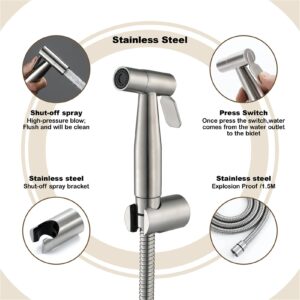 MINJING Handheld Bidet Sprayer with Angle Vavle, Stainless Steel Toilet Cleaner Bidet Sprayer Set, Baby Cloth Diaper Sprayer and Shower Wash Hose,Black