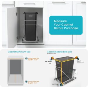 Home Zone Living Pull Out Under Sink Trash Can Frame for Kitchen Cabinet, Adjustbale to Fit Different Wastebaskets, Included Removable Storage Shelf, Trash Bin NOT Included