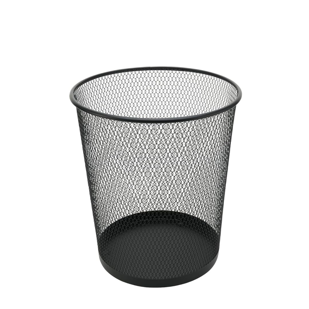 Metal Steel Mesh Round Trashcan Wastebasket for Trash in The Home, Office, Garage,L x 28cm, W x 23cm, H x 35cm, Black (6 gal).