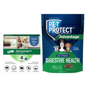 bundle of advantage ii xl dog| dogs over 55 lbs. | 4-month supply + pet protect from dog digestive health supplement | 60 chews