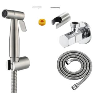 MINJING Handheld Bidet Sprayer with Angle Vavle, Stainless Steel Toilet Cleaner Bidet Sprayer Set, Baby Cloth Diaper Sprayer and Shower Wash Hose,Black