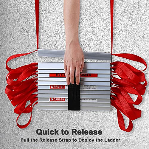 FGQCBBYC Emergency Fire Escape Ladder 4 Story Homes 32FT, Compact Safety Escape Ladder Rope with Wide Steps, Center Support & Anti-Slip Rungs for Indoor or Outdoor, Fast Deploy