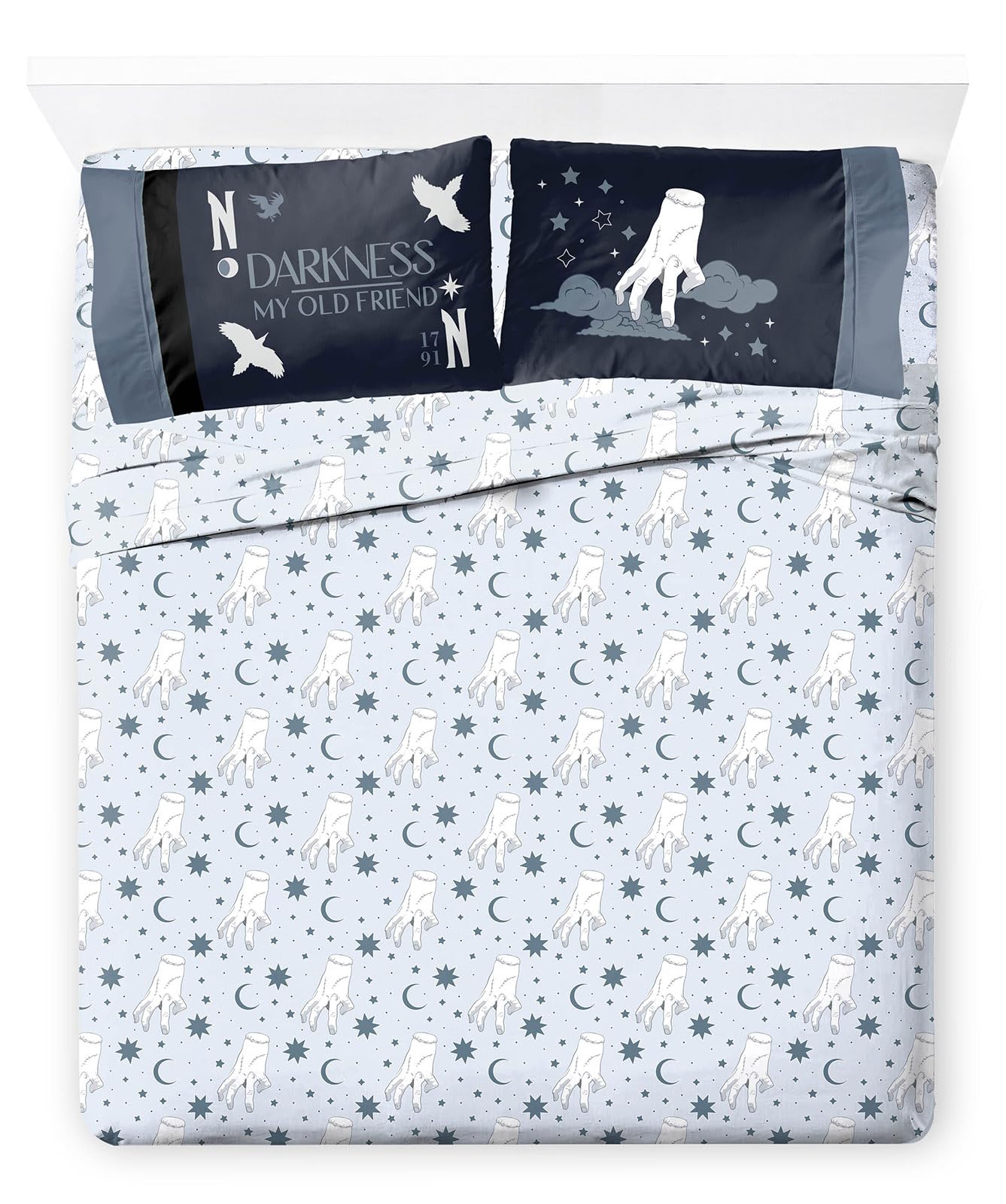 Jay Franco Wednesday Addams Queen Sheet Set - Super Soft Kids 4 Piece Bedding Set - Moon and Stars Microfiber Sheets Includes Reversible Pillow Covers