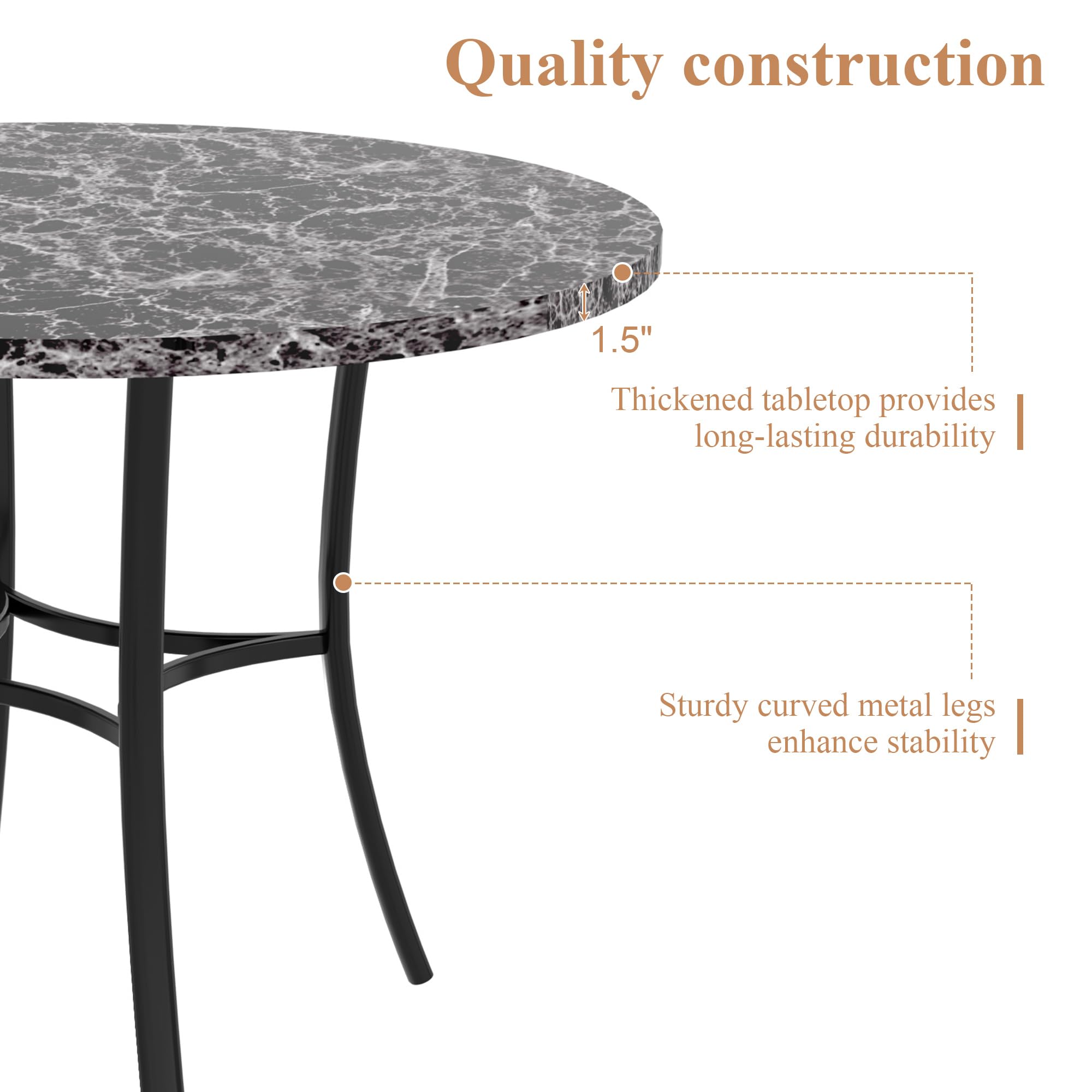 VECELO 36" Round Dining Table for 4, Faux Marble Dinette with Metal Frame for Kitchen, Apartment, Home, Space-Saving, Grey