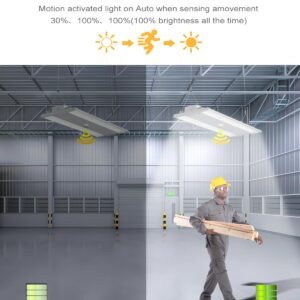 JC-LGL 210W LED Linear High Bay Light with PIR Sensor，LED High Bay Shop Lights Fixture, Compatible with Industrial 120-277V, LED Linear High Bay Light for Shop Garage Warehouse