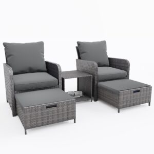 udpatio 5 piece patio chairs with ottoman balcony furniture, wicker outdoor patio furniture with conversion sofa ottoman for deck, porch