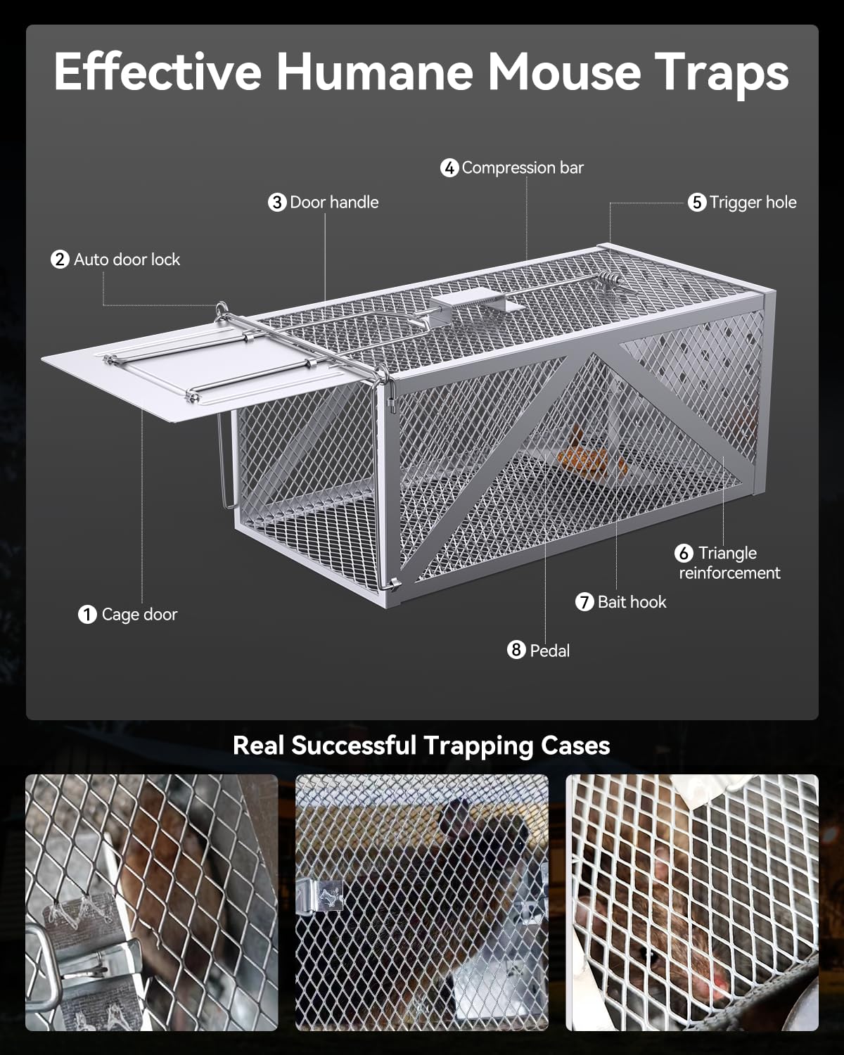 BAOYER Humane Mouse Traps Reusable Catch and Release Live Mouse，Metal Rat Trap That Work，Catch Moles, Voles, Chipmunks