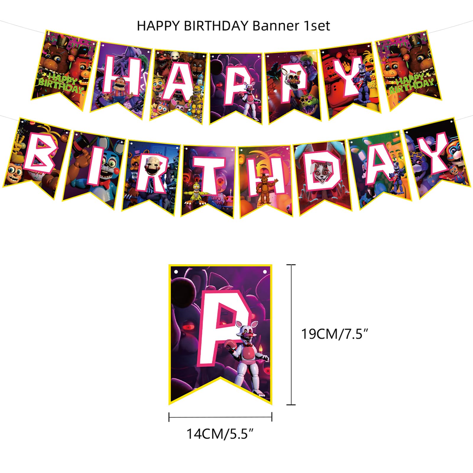 Freddy's Birthday Party Decorations, 5 Nights Decorations include Banner,Cake Toppers, Balloons for Kids Baby Shower Birthday Party Supplies (Purple)