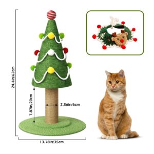 Christmas Tree Cat Scratching Post, Comes with A Christmas Cat Collar, Natural Sisal Rope Cat Tower to Satisfy Cats’ Claw Instincts, Christmas Decor Sisal Rope Cat Toys for Kitty and Adult Cats