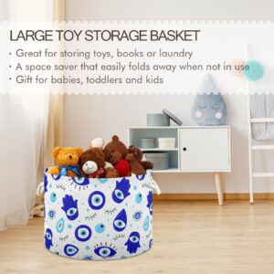 Krafig Cartoon Evil Eyes Round Collapsible Storage Basket, Large Toy Storage, Laundry Baskets, Open Home Storage Bins for Toy Organizer, Home Decor, Toys, Clothes