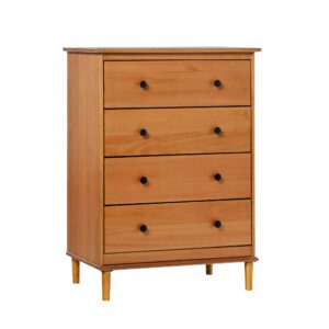 walker edison modern tall 4-drawer solid wood dresser bedroom storage drawer organizer closet hallway, 40 inch, caramel