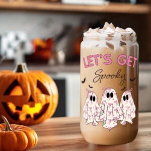 TXBOSWF Halloween Gifts for Women with Ghost,Pumpkins,bats,skulls,16 OZ Halloween Beer Can Glass Tumbler Cup with Lids and Straws,Halloween Coffee Cups Ghost Mug,Halloween Decorations