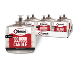 sterno 100-hour emergency candles long burning candles - unscented candles for emergencies, candle set for power outages - long lasting candles, burns up to 100 hours - 6 liquid paraffin candles