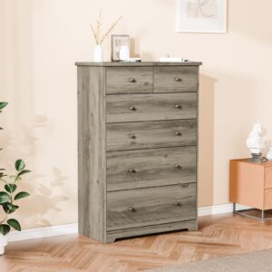 vingli 6 drawer dresser, 46.8" tall dresser chest of drawers for bedroom, wood dresser with 3 different-sized drawers, rustic grey dresser for living room, hallway, home office