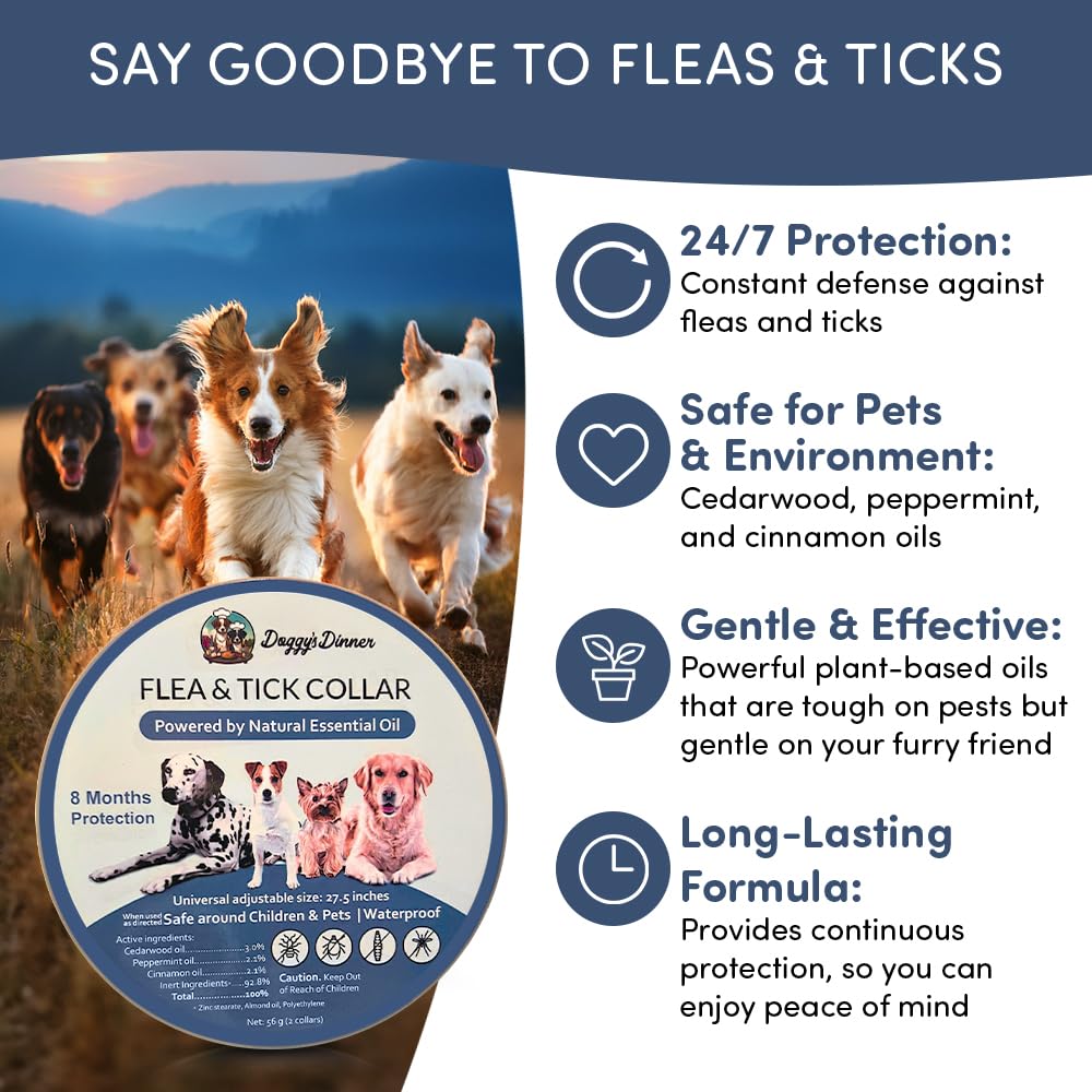 Flea and Tick Collar for Dogs and Cats- Long-Lasting 8-Month Protection Using Natural Plant-Based Oils - Safe for Pets, People and The Environment - 2-Pack Flea Collar for Dogs and Cats