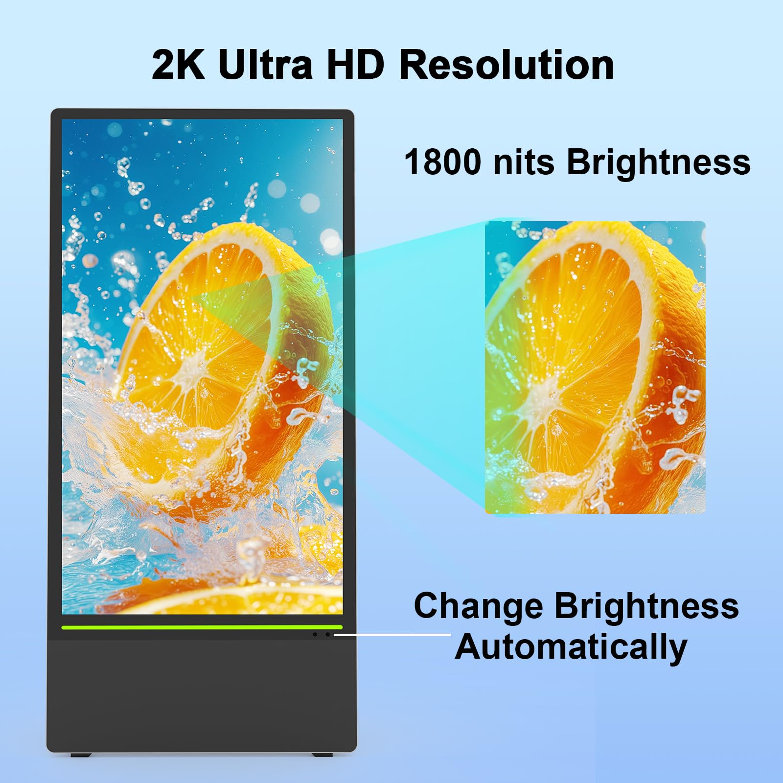 55 Inch Outdoor Portable Digital Signage with Rechargeable 1200WH Battery and Wheels, LCD Non-Touchscreen Digital Kiosk with IP65 Waterproof, Android 11