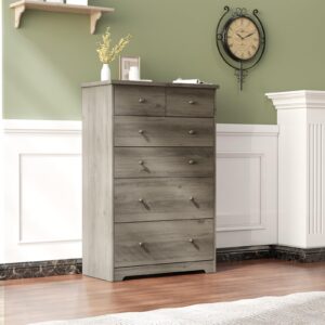 VINGLI 6 Drawer Dresser, 46.8" Tall Dresser Chest of Drawers for Bedroom, Wood Dresser with 3 Different-Sized Drawers, Rustic Grey Dresser for Living Room, Hallway, Home Office