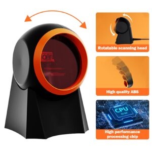 Hands-Free Barcode Scanner, 1D 2D Desktop Barcode Scanner, QR Barcode Reader with Adjustable Screen Scanning, USB Barcode Reader with Voice Mention for Supermarket, Restaurant, Retailers