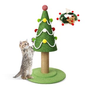 christmas tree cat scratching post, comes with a christmas cat collar, natural sisal rope cat tower to satisfy cats’ claw instincts, christmas decor sisal rope cat toys for kitty and adult cats