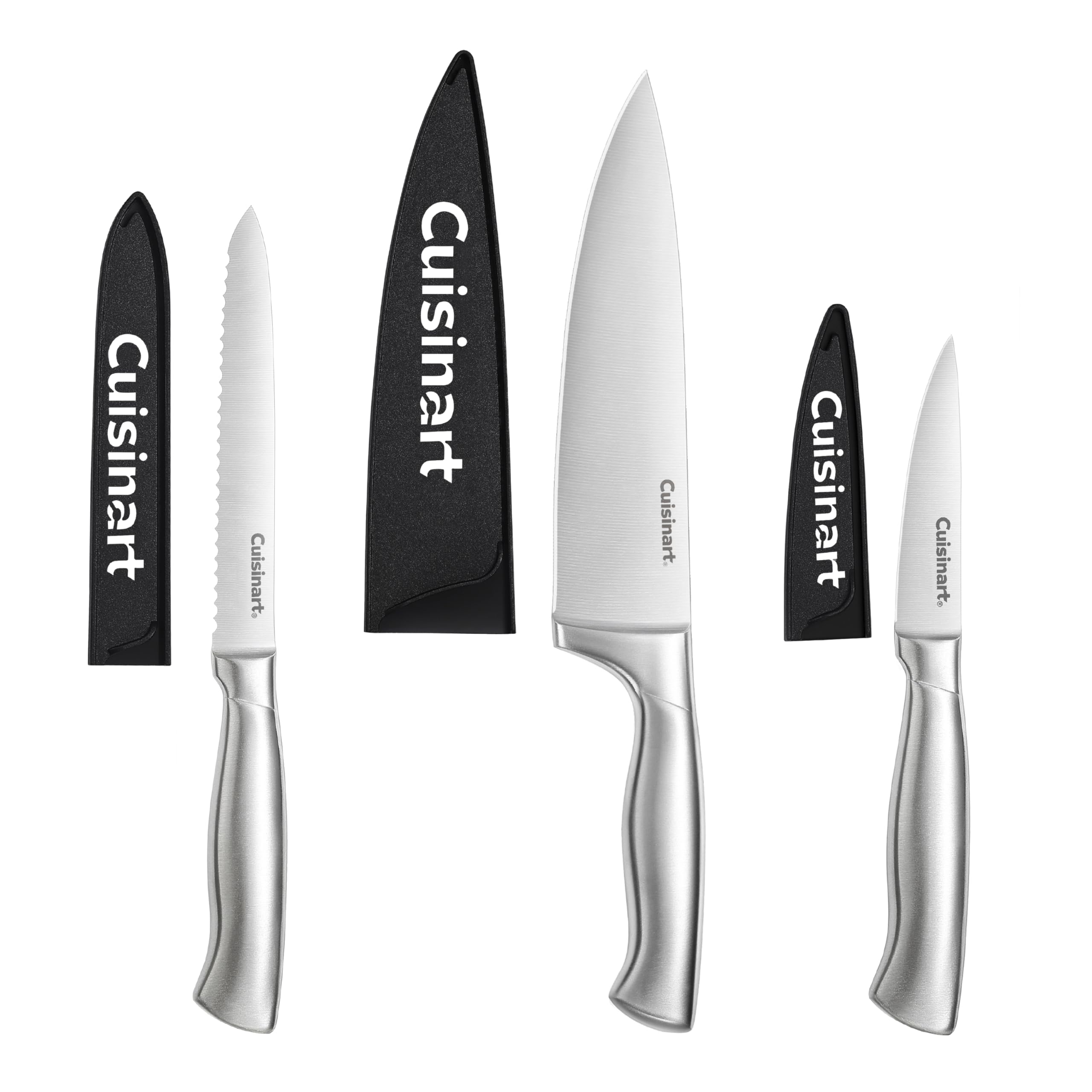 Cuisinart 3-Piece Stainless Steel Knife Set, Includes 8" Chef Knife w/guard 5.5" Serrated Utility Knife w/guard 3.5" Paring Knife w/guard