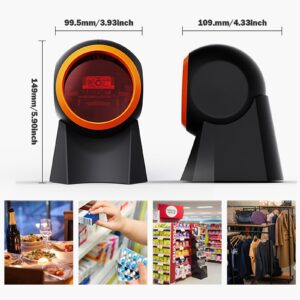 Hands-Free Barcode Scanner, 1D 2D Desktop Barcode Scanner, QR Barcode Reader with Adjustable Screen Scanning, USB Barcode Reader with Voice Mention for Supermarket, Restaurant, Retailers