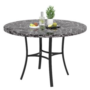 vecelo 36" round dining table for 4, faux marble dinette with metal frame for kitchen, apartment, home, space-saving, grey