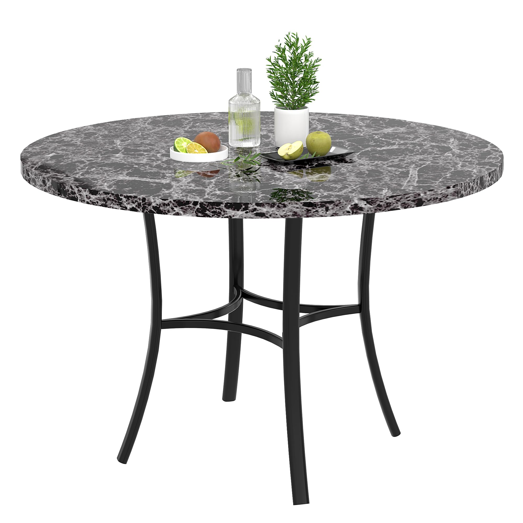 VECELO 36" Round Dining Table for 4, Faux Marble Dinette with Metal Frame for Kitchen, Apartment, Home, Space-Saving, Grey