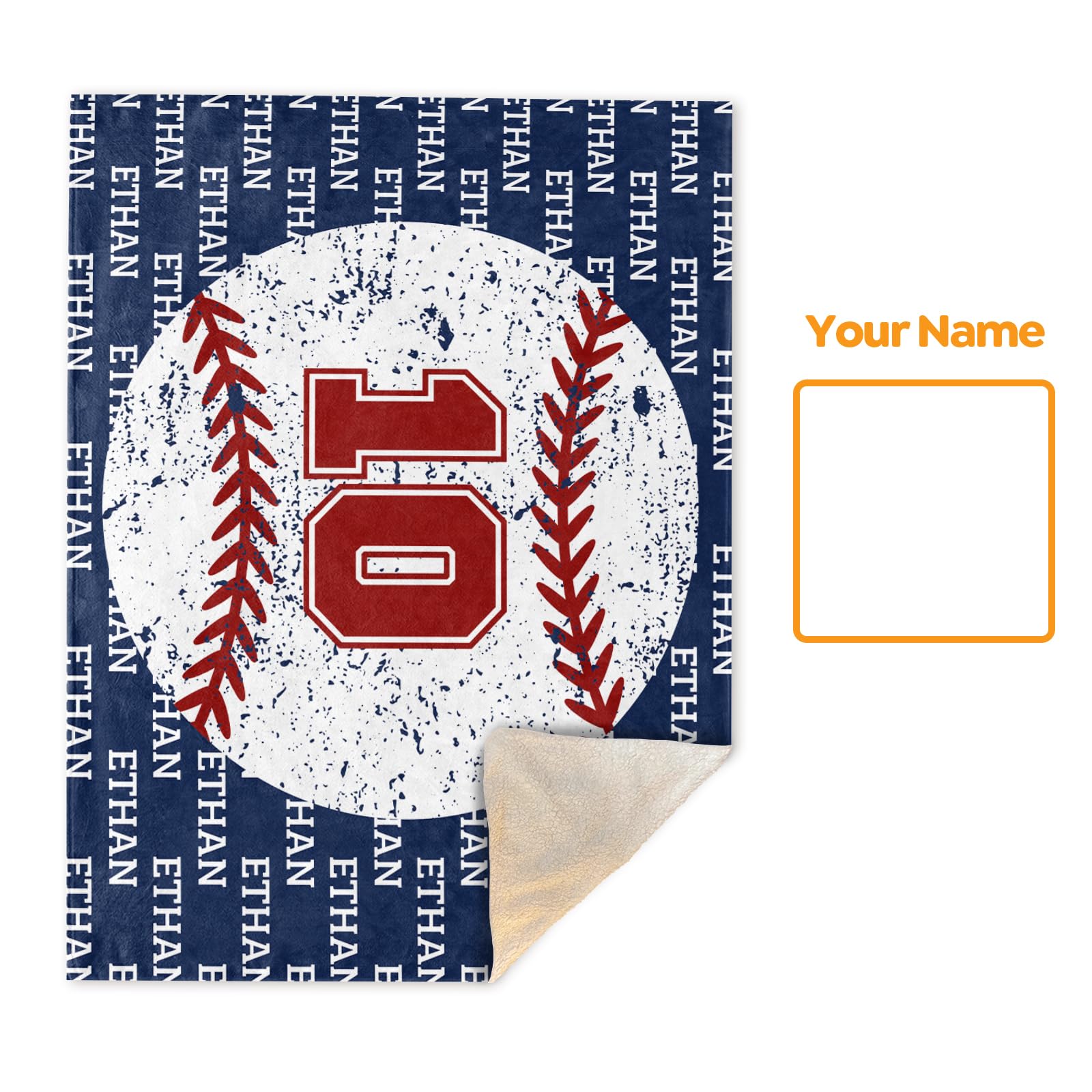 Personalized Baseball Blanket Sherpa Fleece Throw Blankets, Customized Sports Blanket for Boys Kids with Name Numbers, Double Layer Winter Blanket Christmas Birthday Gift Baseball Team Souvenirs