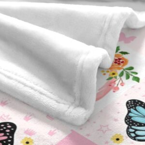 Custom Butterfly Blanket with Name Personalized Blankets Pink Flower Customized Name Kids Toddler for Girls Soft Fleece Blanket Newborn Swadding Blanket Nursery Stroller for Birthday, Christmas