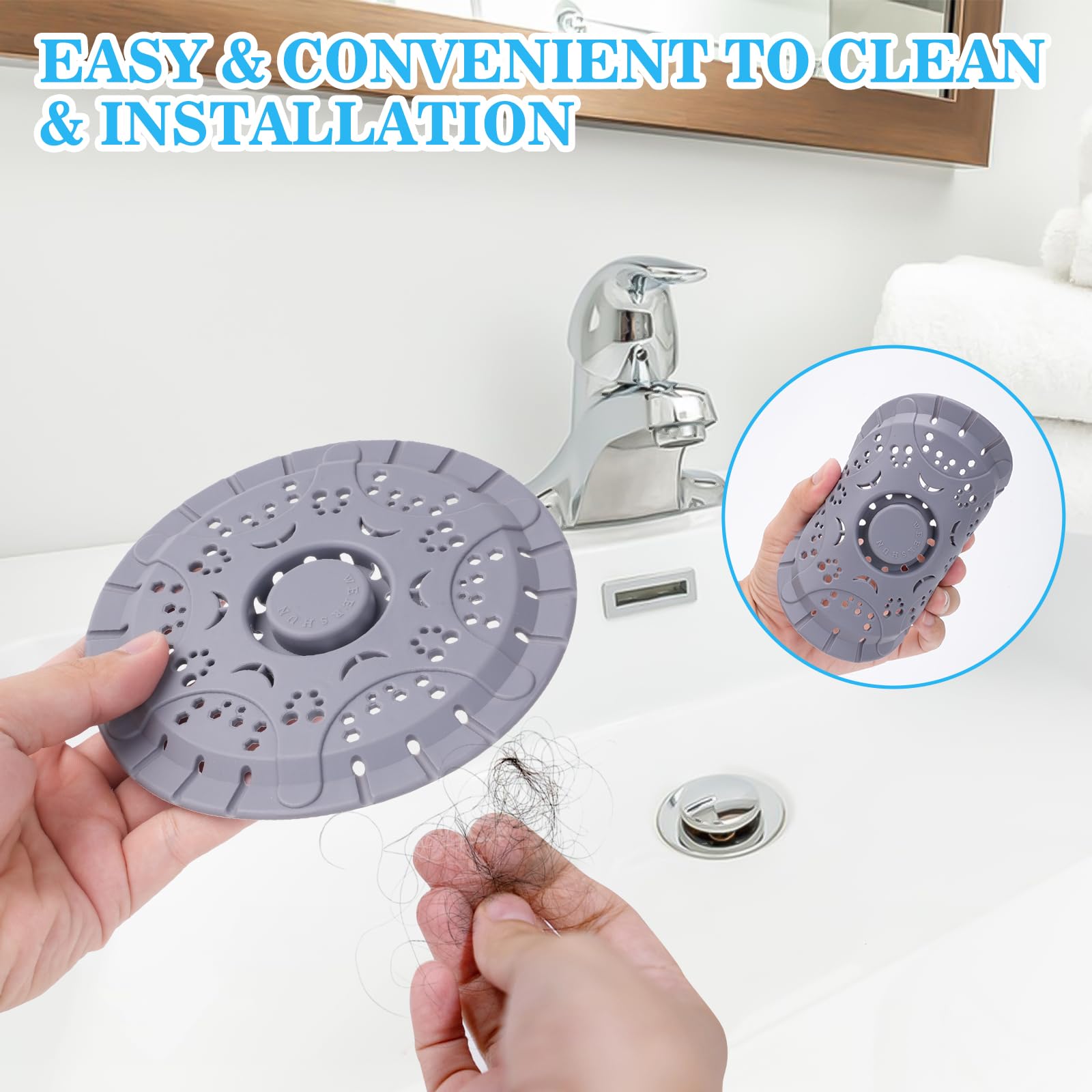 WEERSHUN 2 Pack Silicone Shower Drain Hair Catcher, Drain Protector for Bathroom, Kitchen, Bathtub & Sink, Fits Standard Drains